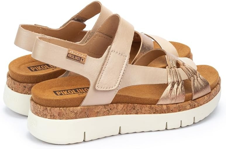 PIKOLINOS Palma W4N-0968 Women’s Sandals – Stylish Premium Leather Wedge Sandals – Cushioned Insole, Hook & Loop Closure, Ultra-Light Sole for Everdat Walking(Champagne)