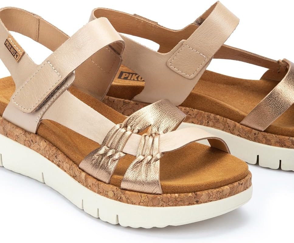 PIKOLINOS Palma W4N-0968 Women’s Sandals – Stylish Premium Leather Wedge Sandals – Cushioned Insole, Hook & Loop Closure, Ultra-Light Sole for Everdat Walking(Champagne)