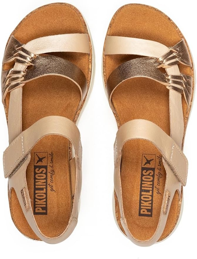 PIKOLINOS Palma W4N-0968 Women’s Sandals – Stylish Premium Leather Wedge Sandals – Cushioned Insole, Hook & Loop Closure, Ultra-Light Sole for Everdat Walking(Champagne)