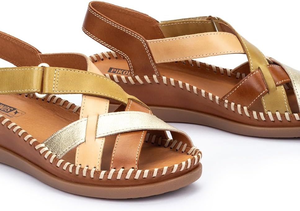 PIKOLINOS Wedge Sandals Leather Cadaques for Woman Brandy