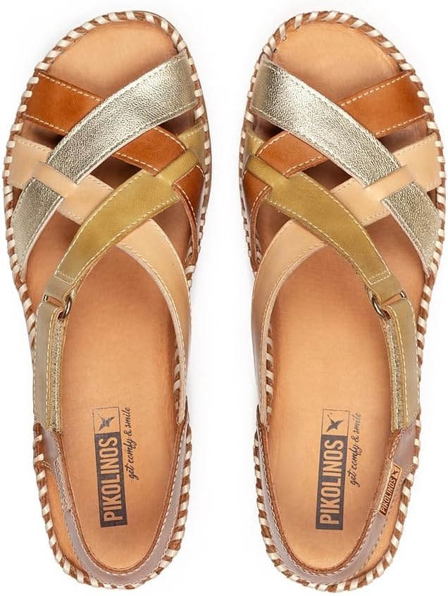 PIKOLINOS Wedge Sandals Leather Cadaques for Woman Brandy