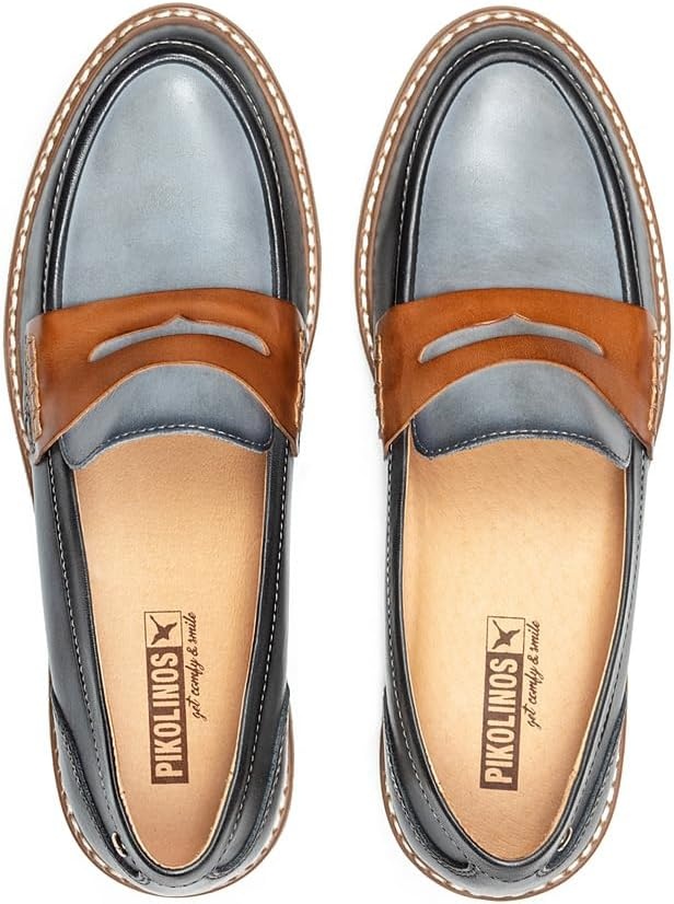 PIKOLINOS Aldaya W8J-3541 Women’s Loafers – Premium Calfskin Leather Slip-On – Lightweight Comfort, Removable Insole, Medium & Wide Width Ergonomic Everyday Support(Ocean)
