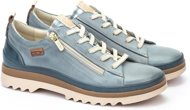 PIKOLINOS VIGO W3W-6979 Women’s Casual Shoes – Premium 100% Calfskin Leather – Memory Foam Insole, Lace & Zip Closure, Non-Slip Sole, Lightweight Comfort(Denim)