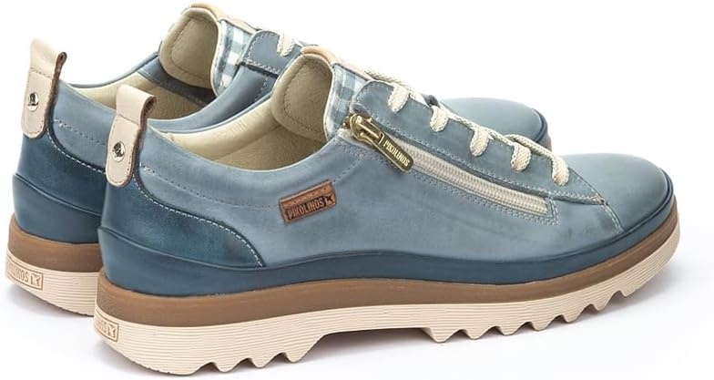 PIKOLINOS VIGO W3W-6979 Women’s Casual Shoes – Premium 100% Calfskin Leather – Memory Foam Insole, Lace & Zip Closure, Non-Slip Sole, Lightweight Comfort(Denim)