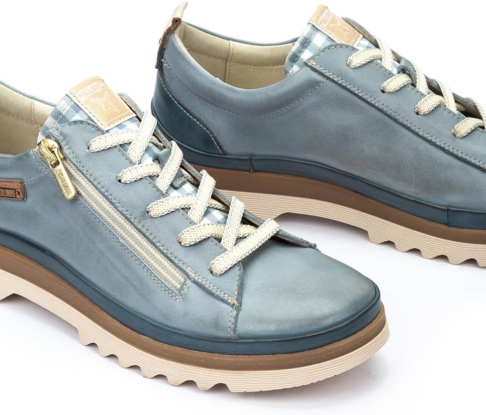 PIKOLINOS VIGO W3W-6979 Women’s Casual Shoes – Premium 100% Calfskin Leather – Memory Foam Insole, Lace & Zip Closure, Non-Slip Sole, Lightweight Comfort(Denim)