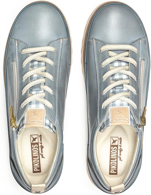 PIKOLINOS VIGO W3W-6979 Women’s Casual Shoes – Premium 100% Calfskin Leather – Memory Foam Insole, Lace & Zip Closure, Non-Slip Sole, Lightweight Comfort(Denim)