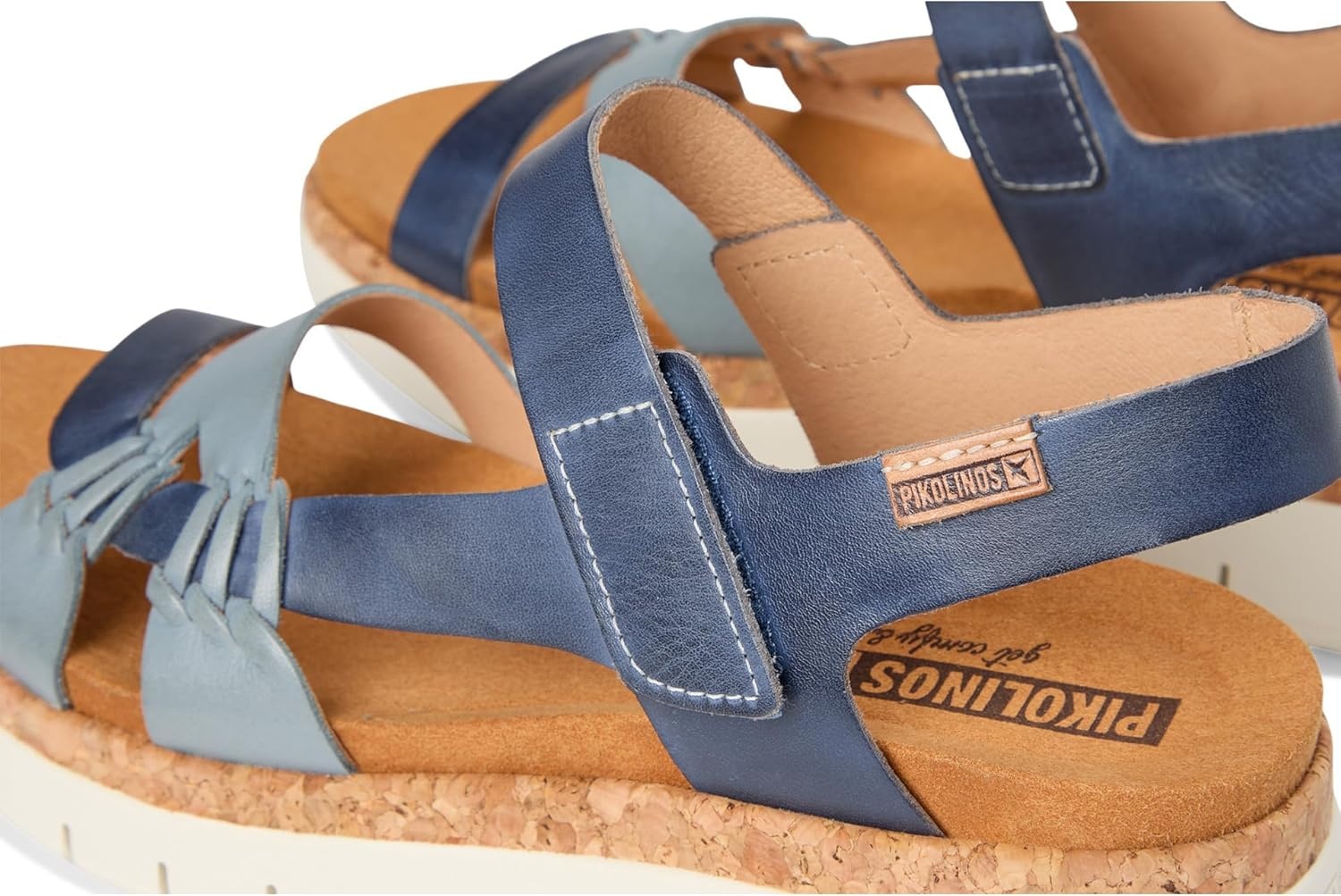 PIKOLINOS Palma W4N-0968 Women’s Sandals – Stylish Premium Leather Wedge Sandals – Cushioned Insole, Hook & Loop Closure, Ultra-Light Sole for Everdat Walking(Denim)