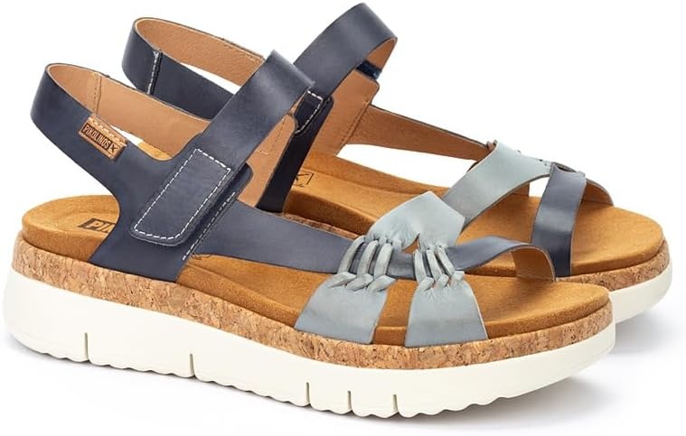 PIKOLINOS Palma W4N-0968 Women’s Sandals – Stylish Premium Leather Wedge Sandals – Cushioned Insole, Hook & Loop Closure, Ultra-Light Sole for Everdat Walking(Denim)