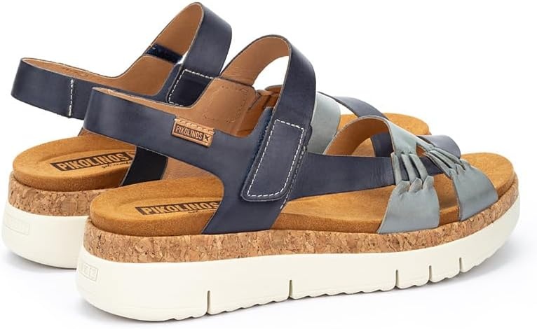 PIKOLINOS Palma W4N-0968 Women’s Sandals – Stylish Premium Leather Wedge Sandals – Cushioned Insole, Hook & Loop Closure, Ultra-Light Sole for Everdat Walking(Denim)