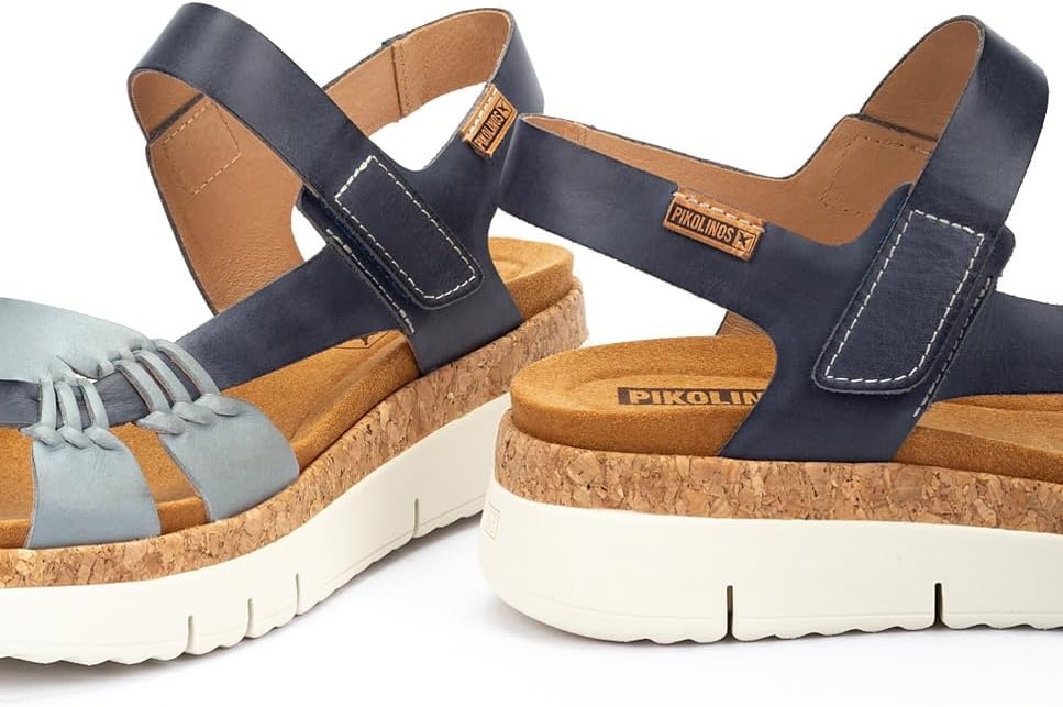 PIKOLINOS Palma W4N-0968 Women’s Sandals – Stylish Premium Leather Wedge Sandals – Cushioned Insole, Hook & Loop Closure, Ultra-Light Sole for Everdat Walking(Denim)