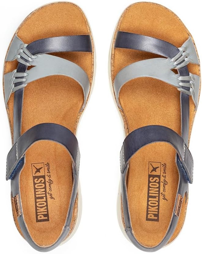 PIKOLINOS Palma W4N-0968 Women’s Sandals – Stylish Premium Leather Wedge Sandals – Cushioned Insole, Hook & Loop Closure, Ultra-Light Sole for Everdat Walking(Denim)