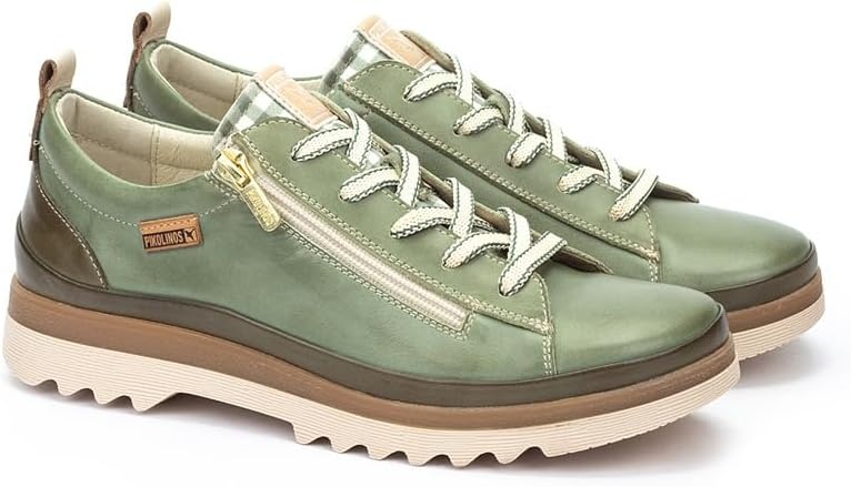 PIKOLINOS VIGO W3W-6979 Women’s Casual Shoes – Premium 100% Calfskin Leather – Memory Foam Insole, Lace & Zip Closure, Non-Slip Sole, Lightweight Comfort(Mint Green)