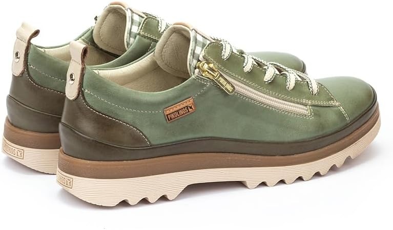 PIKOLINOS VIGO W3W-6979 Women’s Casual Shoes – Premium 100% Calfskin Leather – Memory Foam Insole, Lace & Zip Closure, Non-Slip Sole, Lightweight Comfort(Mint Green)