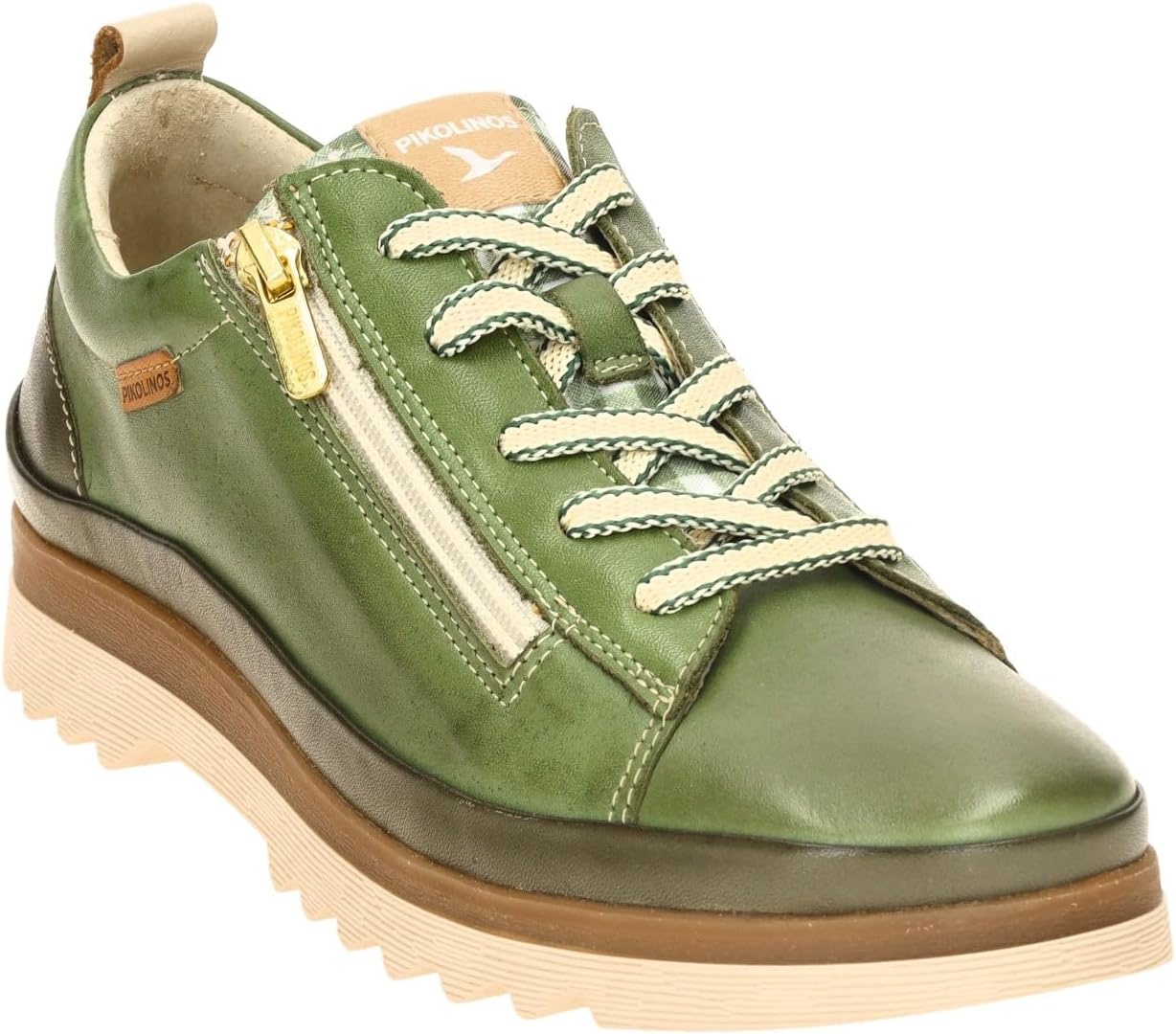 PIKOLINOS VIGO W3W-6979 Women’s Casual Shoes – Premium 100% Calfskin Leather – Memory Foam Insole, Lace & Zip Closure, Non-Slip Sole, Lightweight Comfort(Mint Green)