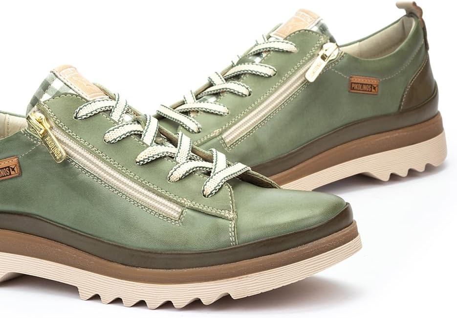 PIKOLINOS VIGO W3W-6979 Women’s Casual Shoes – Premium 100% Calfskin Leather – Memory Foam Insole, Lace & Zip Closure, Non-Slip Sole, Lightweight Comfort(Mint Green)