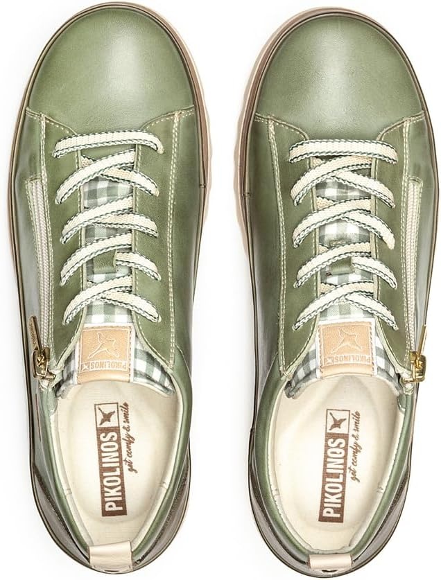 PIKOLINOS VIGO W3W-6979 Women’s Casual Shoes – Premium 100% Calfskin Leather – Memory Foam Insole, Lace & Zip Closure, Non-Slip Sole, Lightweight Comfort(Mint Green)