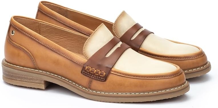 PIKOLINOS Aldaya W8J-3541 Women’s Loafers – Premium Calfskin Leather Slip-On – Lightweight Comfort, Removable Insole, Medium & Wide Width Ergonomic Everyday Support(Almond)