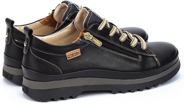 PIKOLINOS VIGO W3W-6979 Women’s Casual Shoes – Premium 100% Calfskin Leather – Memory Foam Insole, Lace & Zip Closure, Non-Slip Sole, Lightweight Comfort(Black)