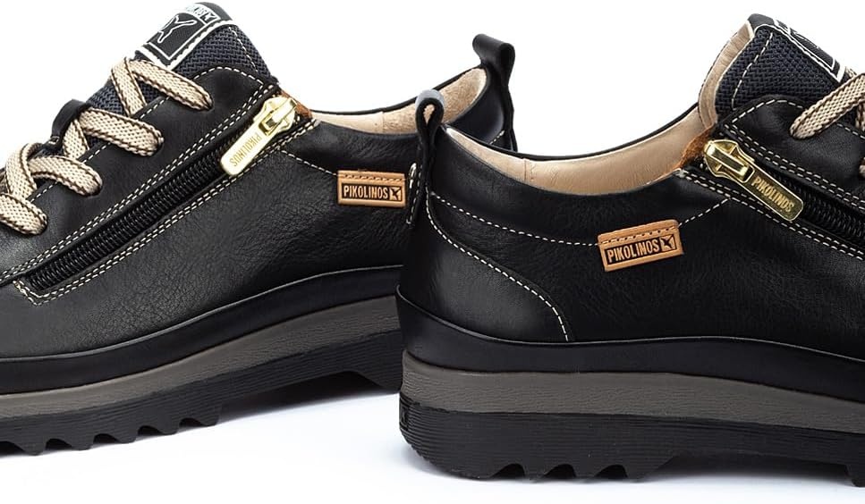 PIKOLINOS VIGO W3W-6979 Women’s Casual Shoes – Premium 100% Calfskin Leather – Memory Foam Insole, Lace & Zip Closure, Non-Slip Sole, Lightweight Comfort(Black)