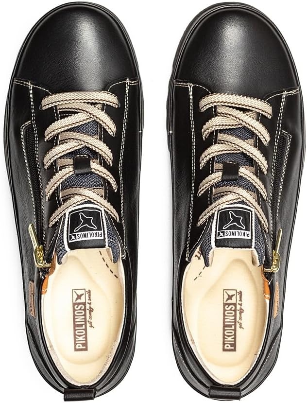PIKOLINOS VIGO W3W-6979 Women’s Casual Shoes – Premium 100% Calfskin Leather – Memory Foam Insole, Lace & Zip Closure, Non-Slip Sole, Lightweight Comfort(Black)