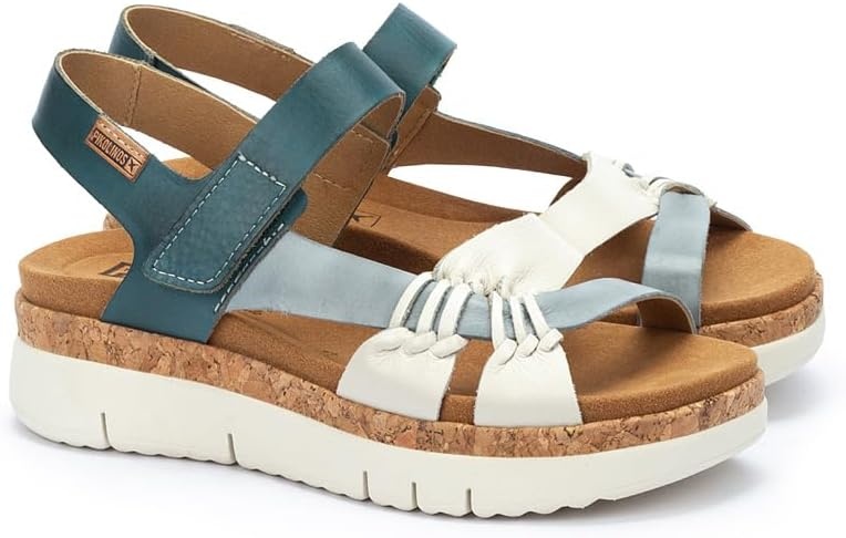 PIKOLINOS Palma W4N-0968 Women’s Sandals – Stylish Premium Leather Wedge Sandals – Cushioned Insole, Hook & Loop Closure, Ultra-Light Sole for Everdat Walking(River)