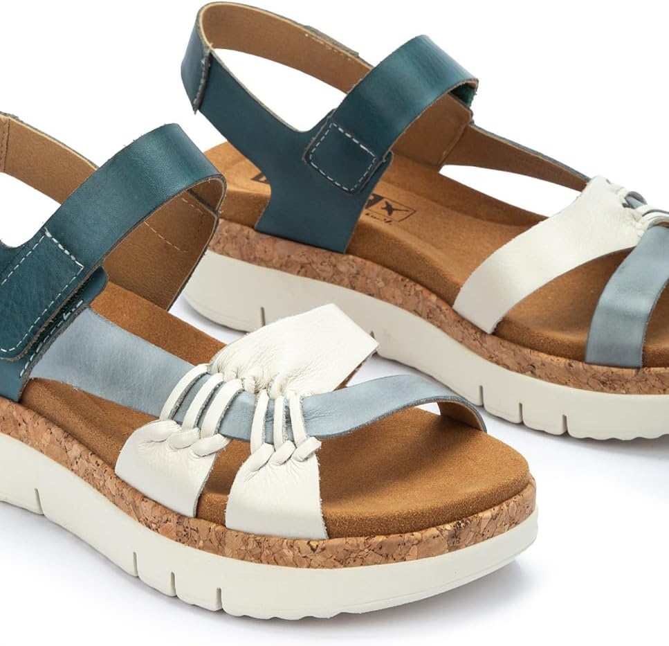 PIKOLINOS Palma W4N-0968 Women’s Sandals – Stylish Premium Leather Wedge Sandals – Cushioned Insole, Hook & Loop Closure, Ultra-Light Sole for Everdat Walking(River)