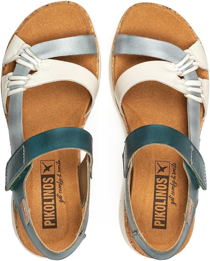 PIKOLINOS Palma W4N-0968 Women’s Sandals – Stylish Premium Leather Wedge Sandals – Cushioned Insole, Hook & Loop Closure, Ultra-Light Sole for Everdat Walking(River)