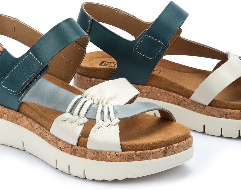 PIKOLINOS Palma W4N-0968 Women’s Sandals – Stylish Premium Leather Wedge Sandals – Cushioned Insole, Hook & Loop Closure, Ultra-Light Sole for Everdat Walking(River)