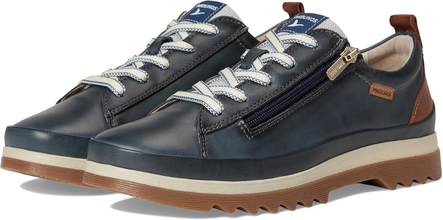 PIKOLINOS VIGO W3W-6979 Women’s Casual Shoes – Premium 100% Calfskin Leather – Memory Foam Insole, Lace & Zip Closure, Non-Slip Sole, Lightweight Comfort(Ocean)