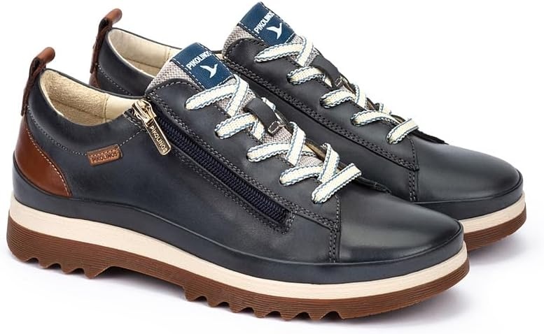 PIKOLINOS VIGO W3W-6979 Women’s Casual Shoes – Premium 100% Calfskin Leather – Memory Foam Insole, Lace & Zip Closure, Non-Slip Sole, Lightweight Comfort(Ocean)