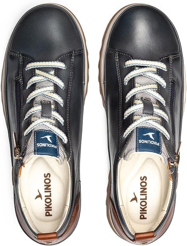 PIKOLINOS VIGO W3W-6979 Women’s Casual Shoes – Premium 100% Calfskin Leather – Memory Foam Insole, Lace & Zip Closure, Non-Slip Sole, Lightweight Comfort(Ocean)