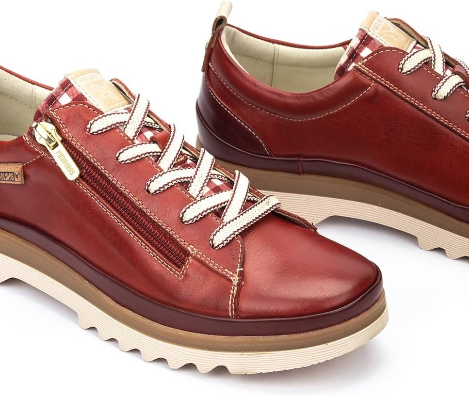 PIKOLINOS VIGO W3W-6979 Women’s Casual Shoes – Premium 100% Calfskin Leather – Memory Foam Insole, Lace & Zip Closure, Non-Slip Sole, Lightweight Comfort(Sandia)