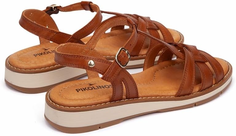 PIKOLINOS womens Pikolinos Flat Sandals Leather Roquetas for Woman Color Brandy(Brandy)