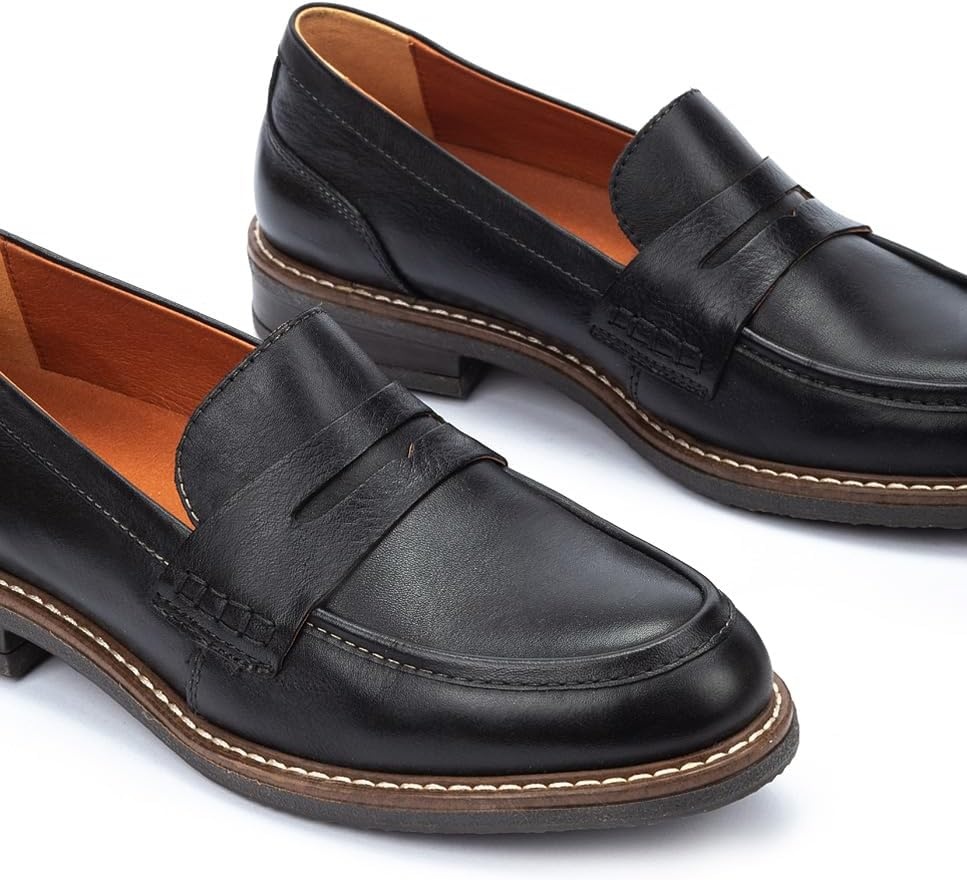PIKOLINOS Aldaya W8J-3541 Women’s Loafers – Premium Calfskin Leather Slip-On – Lightweight Comfort, Removable Insole, Medium & Wide Width Ergonomic Everyday Support(Black Wide)