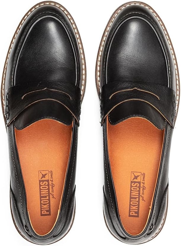 PIKOLINOS Aldaya W8J-3541 Women’s Loafers – Premium Calfskin Leather Slip-On – Lightweight Comfort, Removable Insole, Medium & Wide Width Ergonomic Everyday Support(Black Wide)