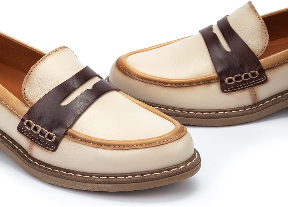 PIKOLINOS Aldaya W8J-3541 Women’s Loafers – Premium Calfskin Leather Slip-On – Lightweight Comfort, Removable Insole, Medium & Wide Width Ergonomic Everyday Support(Marfil-c2)