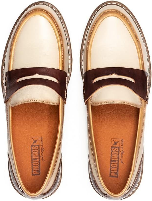 PIKOLINOS Aldaya W8J-3541 Women’s Loafers – Premium Calfskin Leather Slip-On – Lightweight Comfort, Removable Insole, Medium & Wide Width Ergonomic Everyday Support(Marfil-c2)