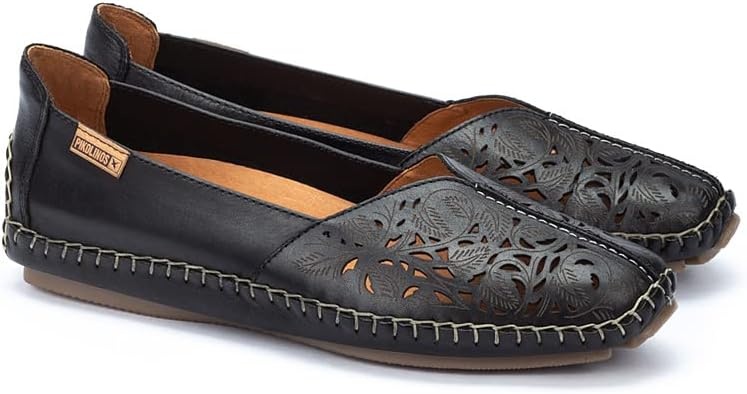 PIKOLINOS Jerez 578-4976 Women’s Slip-On Moccasins – Premium Calfskin Leather – Removable Cushioned Insole, Flexible Sole, Lightweight Everyday Comfort(Black)