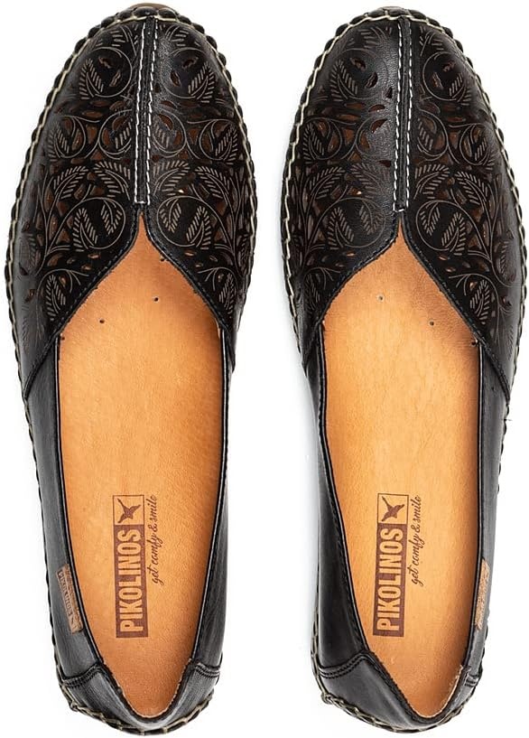 PIKOLINOS Jerez 578-4976 Women’s Slip-On Moccasins – Premium Calfskin Leather – Removable Cushioned Insole, Flexible Sole, Lightweight Everyday Comfort(Black)