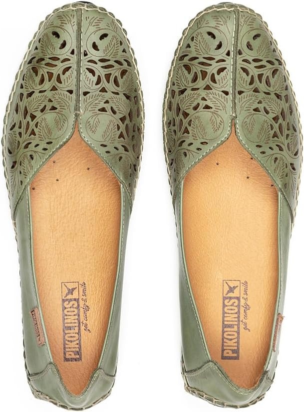 PIKOLINOS Jerez 578-4976 Women’s Slip-On Moccasins – Premium Calfskin Leather – Removable Cushioned Insole, Flexible Sole, Lightweight Everyday Comfort(Mint Green)