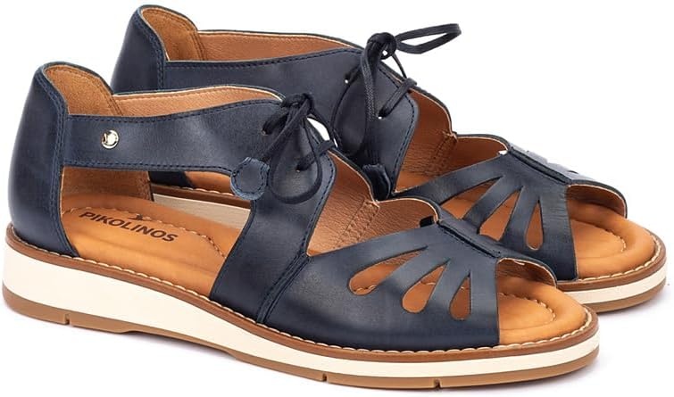 PIKOLINOS ROQUETAS W9B-0947 Women’s Sandals – Premium Calfskin Leather – Cushioned Insole and Lace-Up Fit for All Day Walking – Lightweight – Everyday Comfort(Blue)