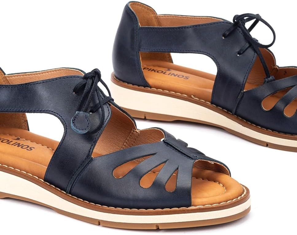 PIKOLINOS ROQUETAS W9B-0947 Women’s Sandals – Premium Calfskin Leather – Cushioned Insole and Lace-Up Fit for All Day Walking – Lightweight – Everyday Comfort(Blue)