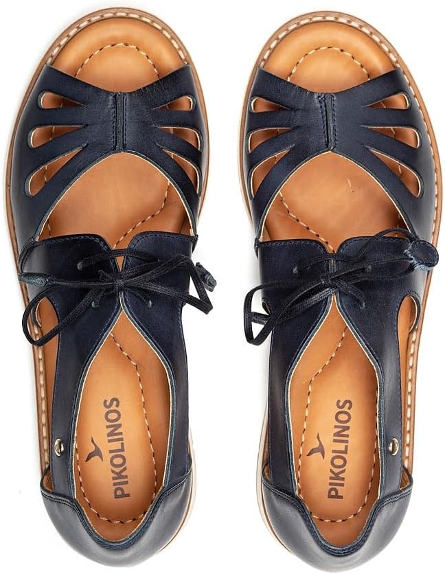 PIKOLINOS ROQUETAS W9B-0947 Women’s Sandals – Premium Calfskin Leather – Cushioned Insole and Lace-Up Fit for All Day Walking – Lightweight – Everyday Comfort(Blue)