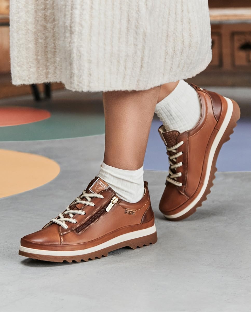 PIKOLINOS VIGO W3W-6979 Women’s Casual Shoes – Premium 100% Calfskin Leather – Memory Foam Insole, Lace & Zip Closure, Non-Slip Sole, Lightweight Comfort(Brandy)