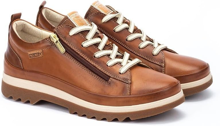 PIKOLINOS VIGO W3W-6979 Women’s Casual Shoes – Premium 100% Calfskin Leather – Memory Foam Insole, Lace & Zip Closure, Non-Slip Sole, Lightweight Comfort(Brandy)