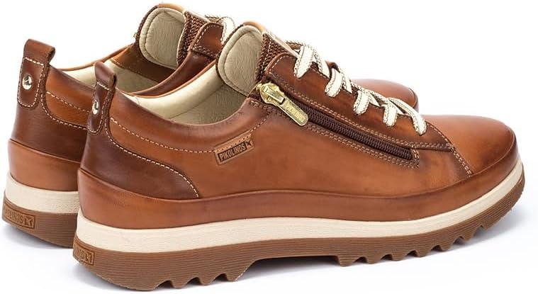 PIKOLINOS VIGO W3W-6979 Women’s Casual Shoes – Premium 100% Calfskin Leather – Memory Foam Insole, Lace & Zip Closure, Non-Slip Sole, Lightweight Comfort(Brandy)