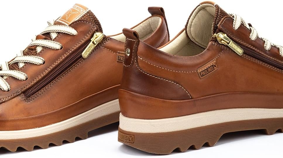 PIKOLINOS VIGO W3W-6979 Women’s Casual Shoes – Premium 100% Calfskin Leather – Memory Foam Insole, Lace & Zip Closure, Non-Slip Sole, Lightweight Comfort(Brandy)