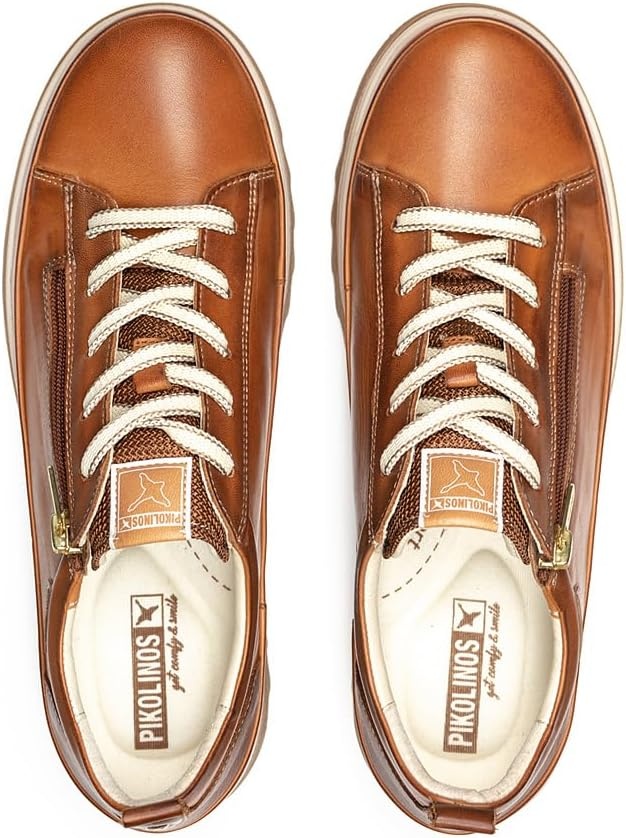 PIKOLINOS VIGO W3W-6979 Women’s Casual Shoes – Premium 100% Calfskin Leather – Memory Foam Insole, Lace & Zip Closure, Non-Slip Sole, Lightweight Comfort(Brandy)