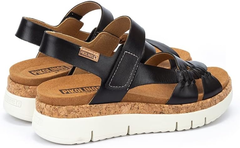 PIKOLINOS Palma W4N-0968 Women’s Sandals – Stylish Premium Leather Wedge Sandals – Cushioned Insole, Hook & Loop Closure, Ultra-Light Sole for Everdat Walking(Black)
