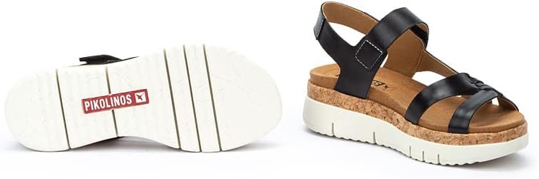 PIKOLINOS Palma W4N-0968 Women’s Sandals – Stylish Premium Leather Wedge Sandals – Cushioned Insole, Hook & Loop Closure, Ultra-Light Sole for Everdat Walking(Black)